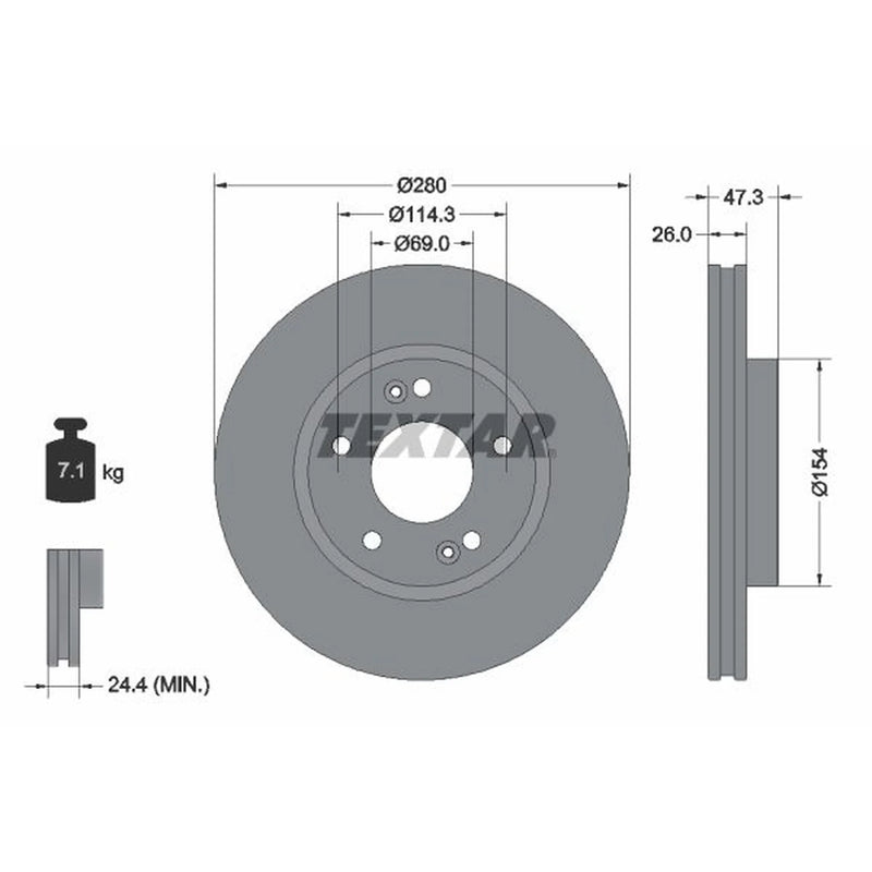 Textar 2 x Vented Front Brake Discs 92133905-x2