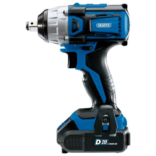 Draper D20 20V Brushless Impact Wrench, 1/2" Sq. Dr., 250Nm, 2 x 2.0Ah Batteries Draper  - Town Parts