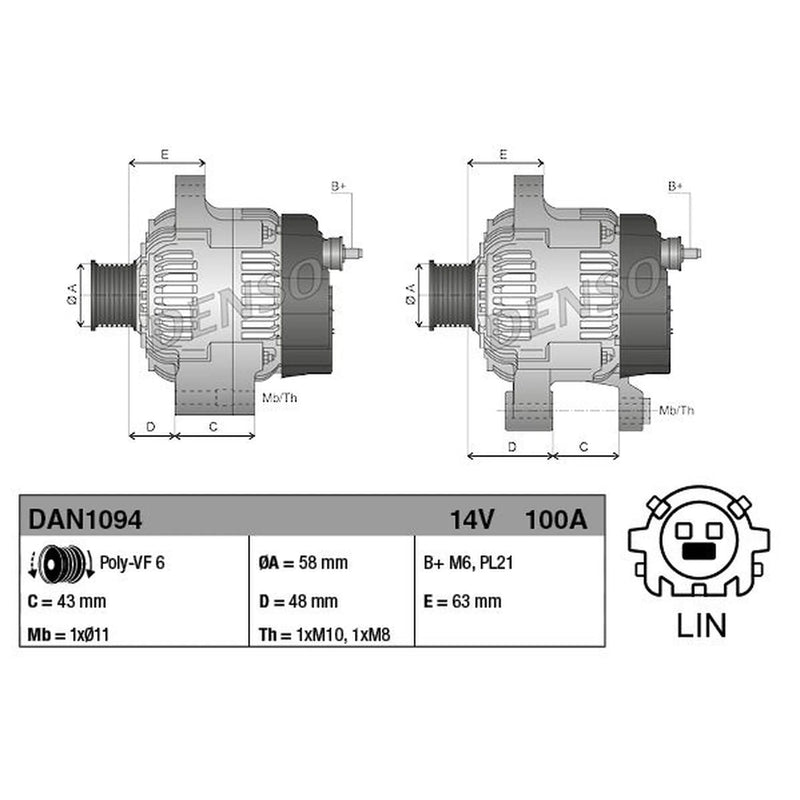Denso Car Alternator 12V fits Toyota Auris 2012-2018 1.4