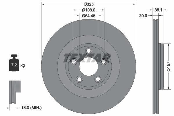 Textar 1 x Vented 325mm Brake Disc 92319905