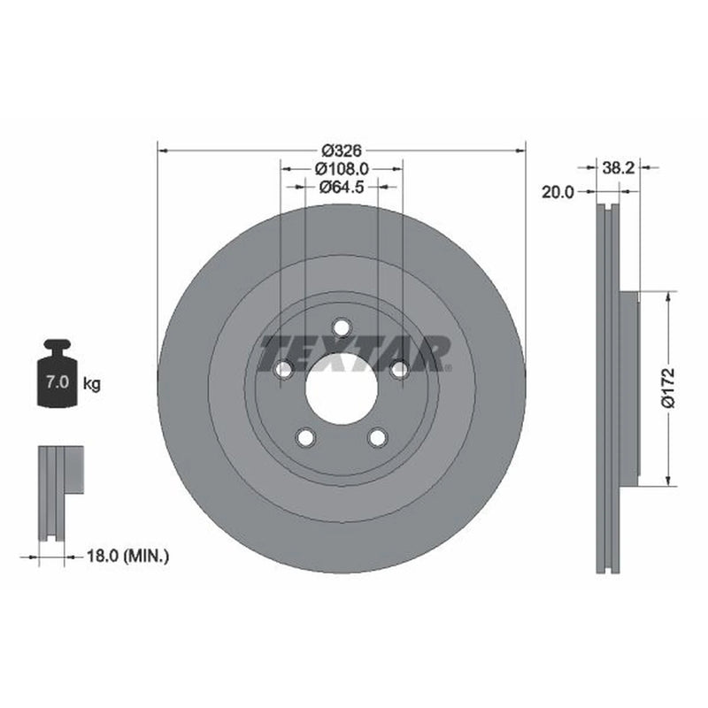 Textar 2 x Vented Rear Brake Discs 92178005-x2