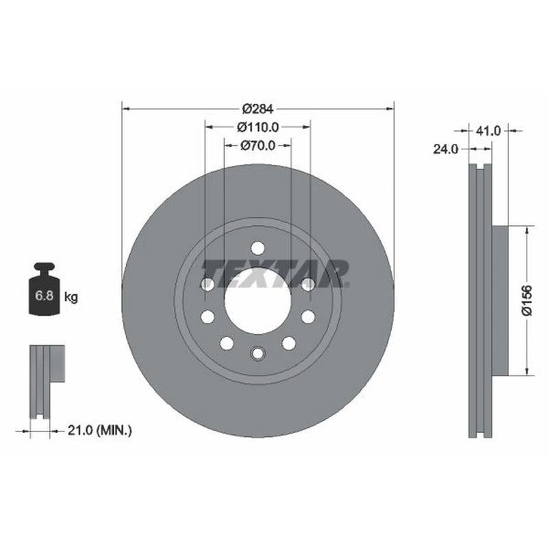 Textar 2 x Internally Vented Front Brake Discs 92066200-x2