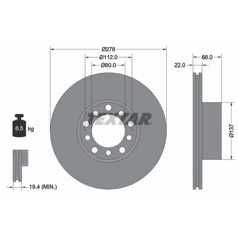 Textar 2 x Vented Front Brake Discs 92020400-x2