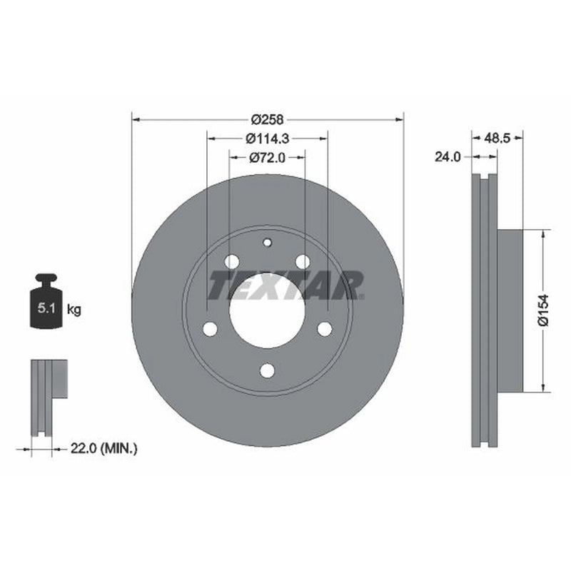 Textar 2 x Vented Front Brake Discs 92062000-x2