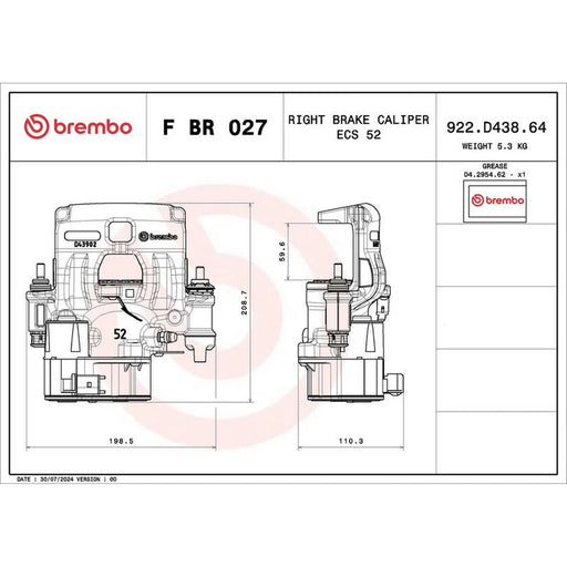 Brembo Brake Caliper Assembly Rear Right FBR027