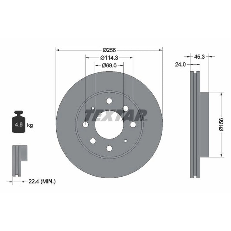 Textar 2 x Vented Front Brake Discs 92103903-x2