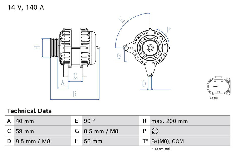 Bosch Car Alternator 12V 0986085040