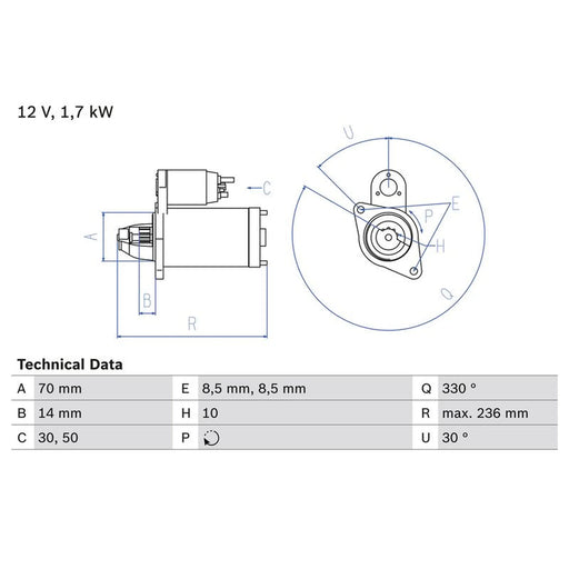 Bosch Starter Motor 12V 1.7kW 10 Teeth 0 986 018 180