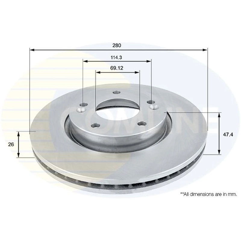 Comline 2 x Vented Front Brake Discs ADC1041V-x2