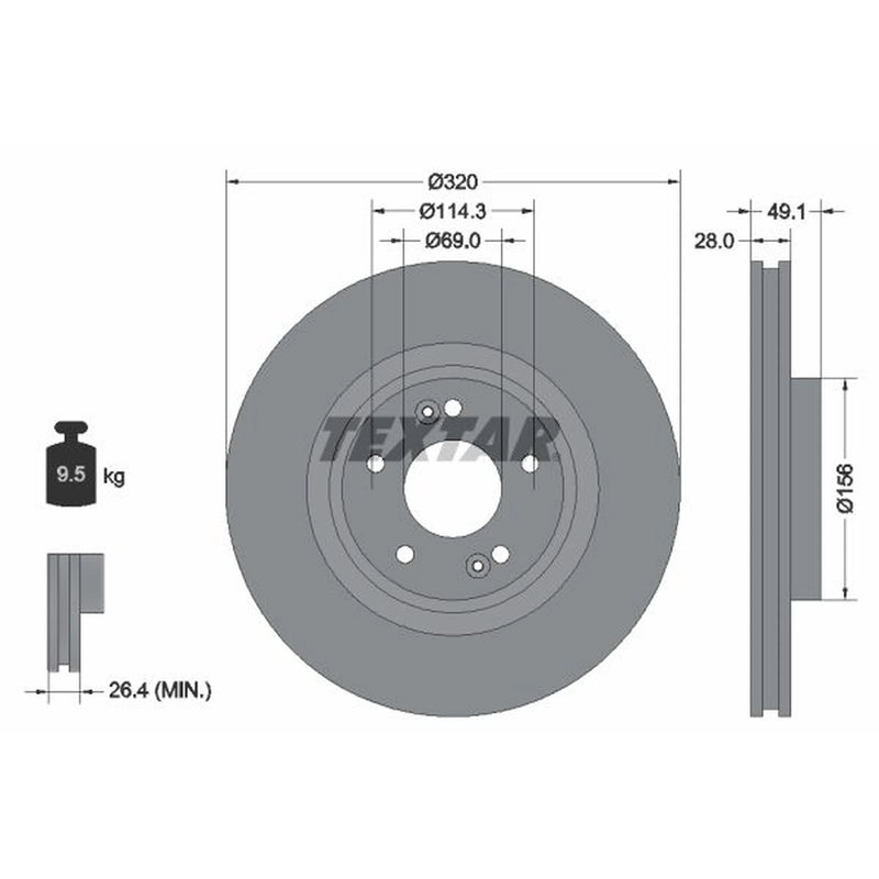Textar 2 x Vented Front Brake Discs 92281803-x2