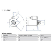 Bosch Starter Motor 12V 3kW 10 Teeth 0 986 026 900