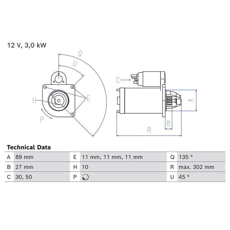Bosch Starter Motor 12V 3kW 10 Teeth 0 986 026 900