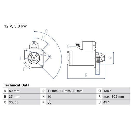 Bosch Starter Motor 12V 3kW 10 Teeth 0 986 026 900
