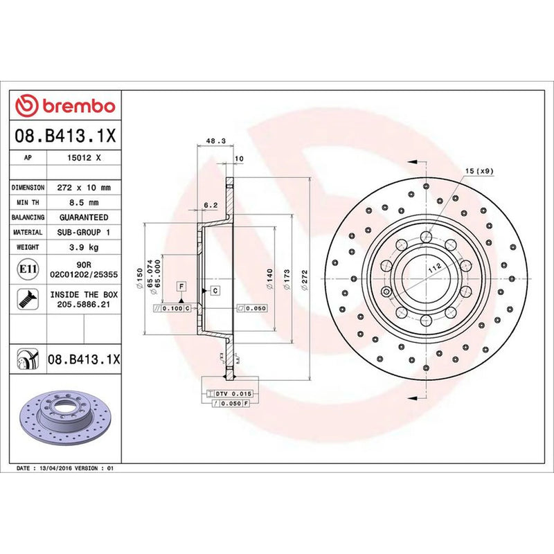 Brembo Xtra 2 x Rear Brake Discs 08.B413.1X-x2
