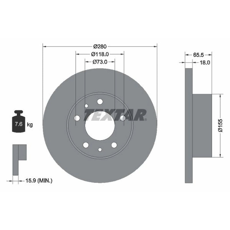 Textar 2 x Solid Front Brake Discs 92073703-x2