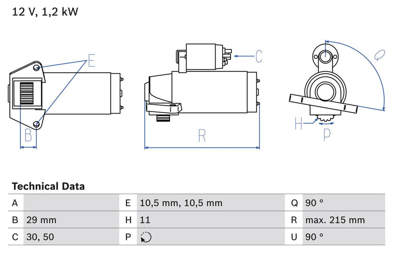 Bosch Starter Motor V kW Teeth 0986023570