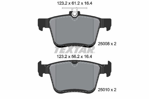 Textar Brake Pad Set Rear 123.2mm x 16.4mm 2500801