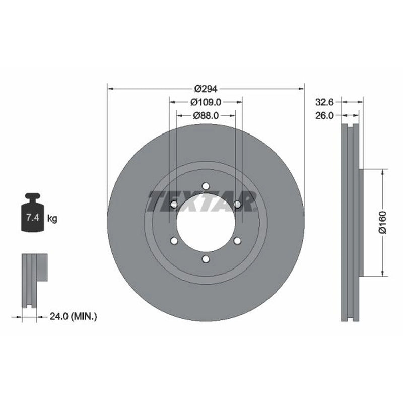 Textar 2 x Vented Front Brake Discs 92162600-x2