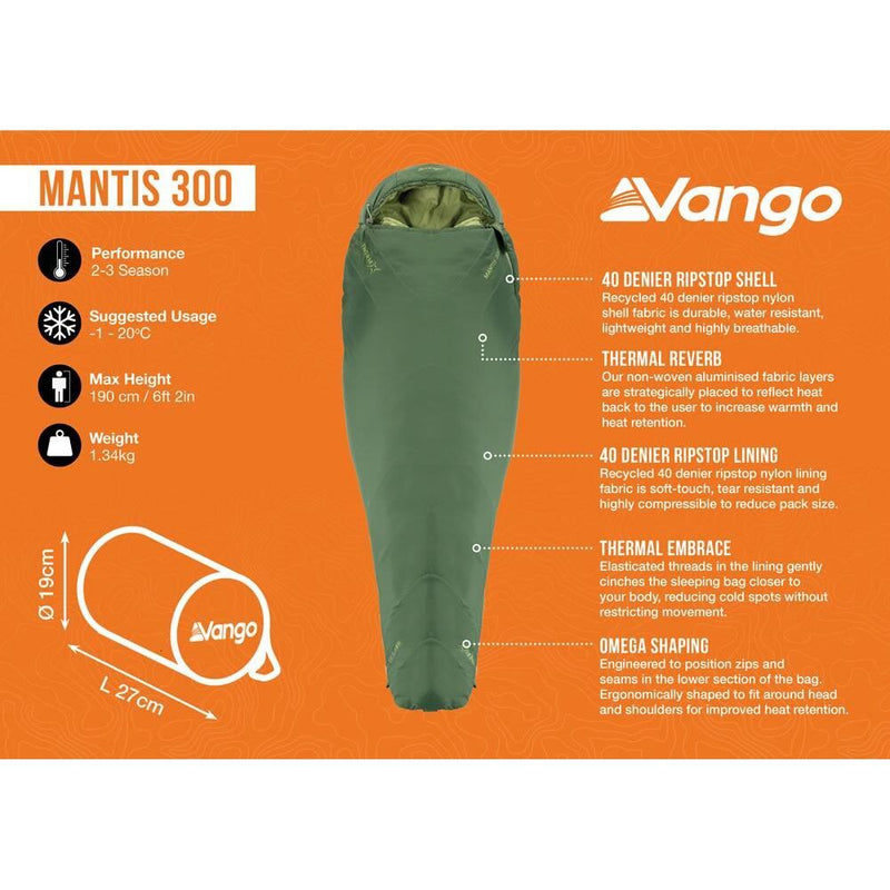 Vango Mantis 300 Sleeping Bag Pine Green - Vango - Van Life Living
