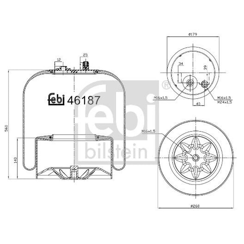 Febi Air Suspension Bellow 260mm Rear 46187