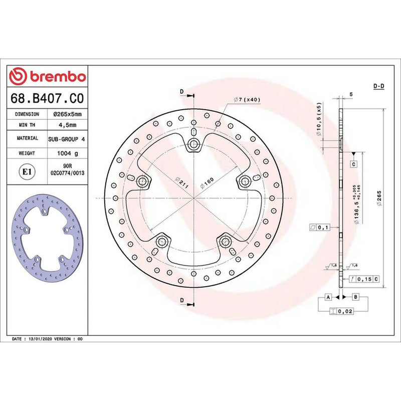 Brembo 2 x Rigid Rear Brake Disc Brake Discs 68B407C0-x2