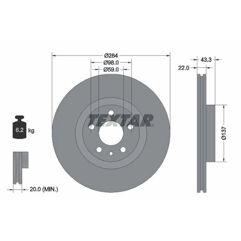 Textar 2 x Vented Front Brake Discs 92252803-x2