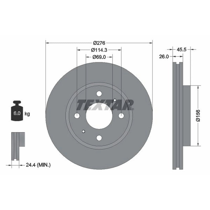 Textar 2 x Vented Front Brake Discs 92148703-x2