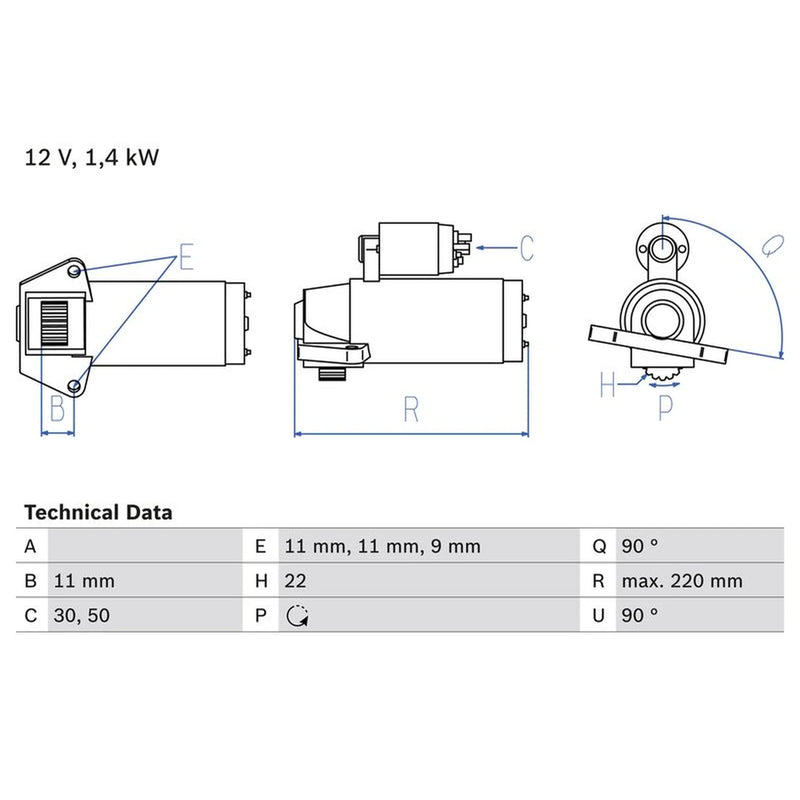 Bosch Starter Motor 12V 1.4kW 22 Teeth 0 986 022 561