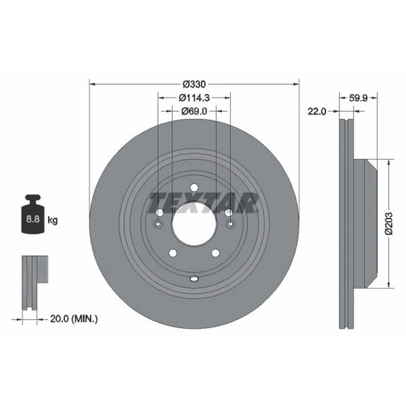 Textar 2 x Externally Vented Rear Brake Discs 92314905-x2