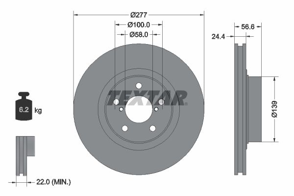 Textar 1 x Vented 277mm Brake Disc 92094603