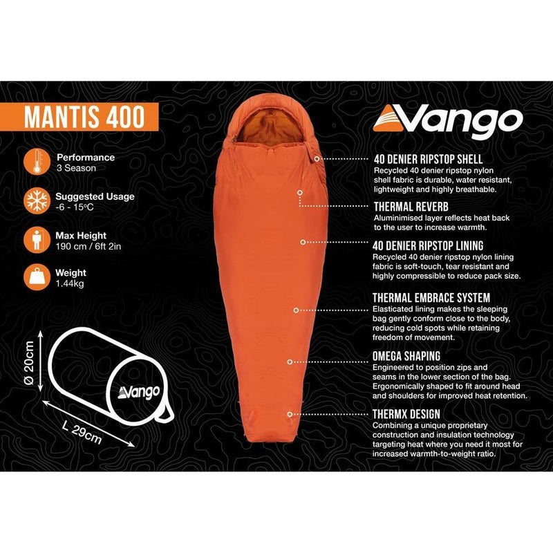 Vango Mantis 400 Sleeping Bag Harissa - Vango - Van Life Living
