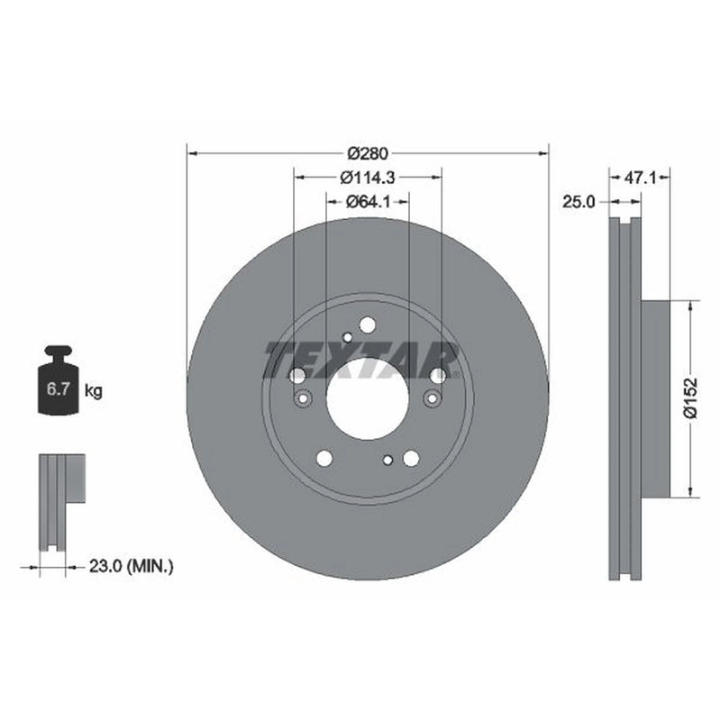 Textar 2 x Vented Front Brake Discs 92252503-x2