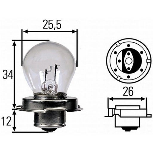 Hella Headlight Bulb S3 P26s 6V 15W 8GA 008 899-061