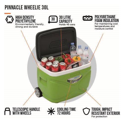 Vango Pinnacle Wheelie 30L 72H Cool Box Green Picnic Camping Food Drink Cooler - Vango - Van Life Living