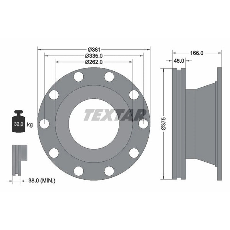 Textar 2 x Internally Vented Rear Brake Discs 93192500-x2
