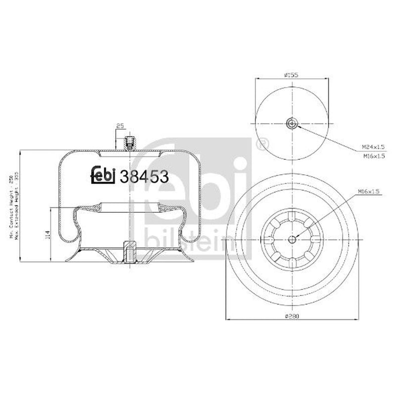 Febi Air Suspension Bellow 280mm Front Right 38453