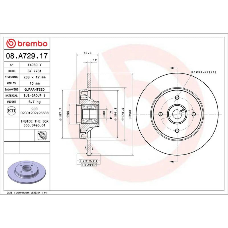 Brembo 2 x Solid Rear Brake Discs 08.A729.17-x2