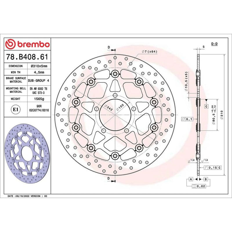 Brembo 2 x Floating Front Brake Disc Brake Discs 78B40861-x2