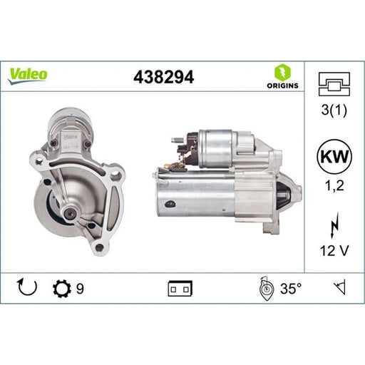 Valeo Starter Motor 12V 1.2kW 9 Teeth 438294