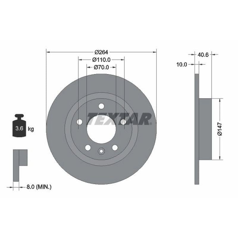 Textar 2 x Solid Rear Brake Discs 92186403-x2