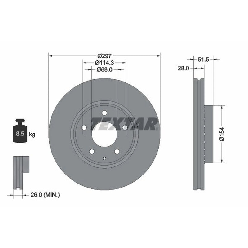 Textar 2 x Externally Vented Front Brake Discs 92295003-x2