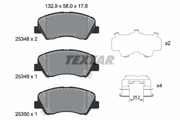 Textar Brake Pad Set Front 132.9mm x 58mm x 17.8mm 2534801
