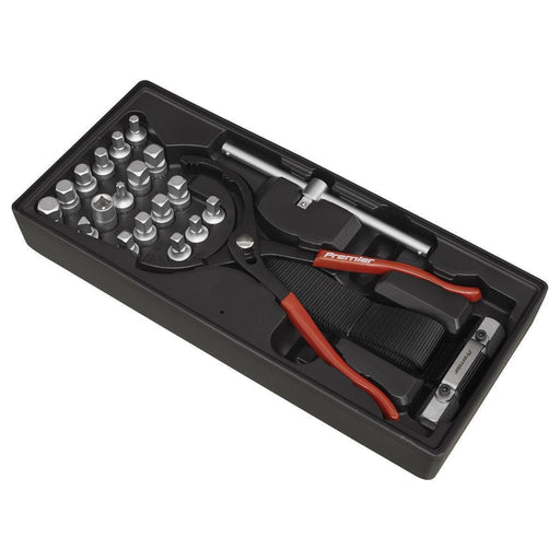 Sealey Tool Tray with Oil Filter Wrench Pliers & Drain Plug Set 21pc TBT28 Sealey  - Town Parts