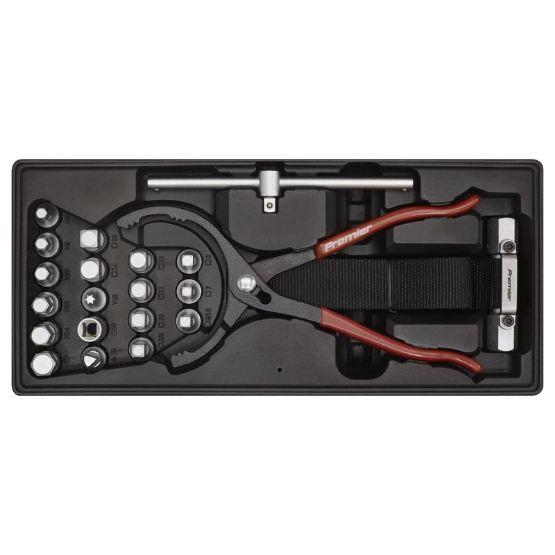 Sealey Tool Tray with Oil Filter Wrench Pliers & Drain Plug Set 21pc TBT28 Sealey  - Town Parts