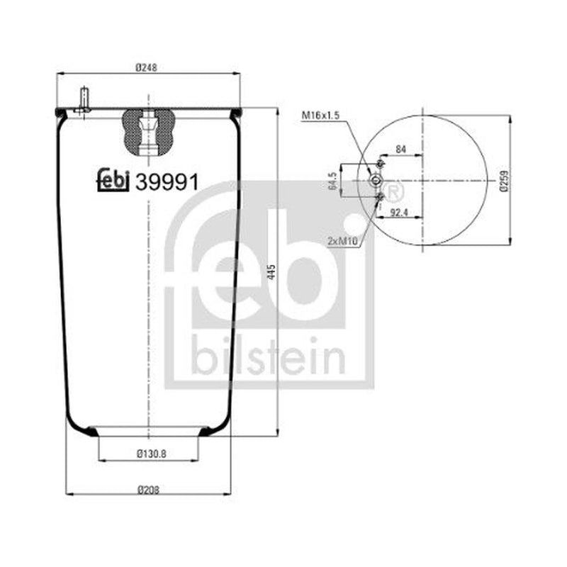 Febi Air Suspension Bellow 208mm Rear Right 39991