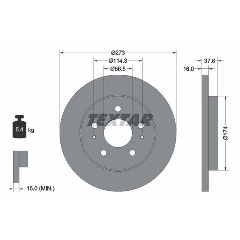 Textar 2 x Solid Front Brake Discs 92138200-x2
