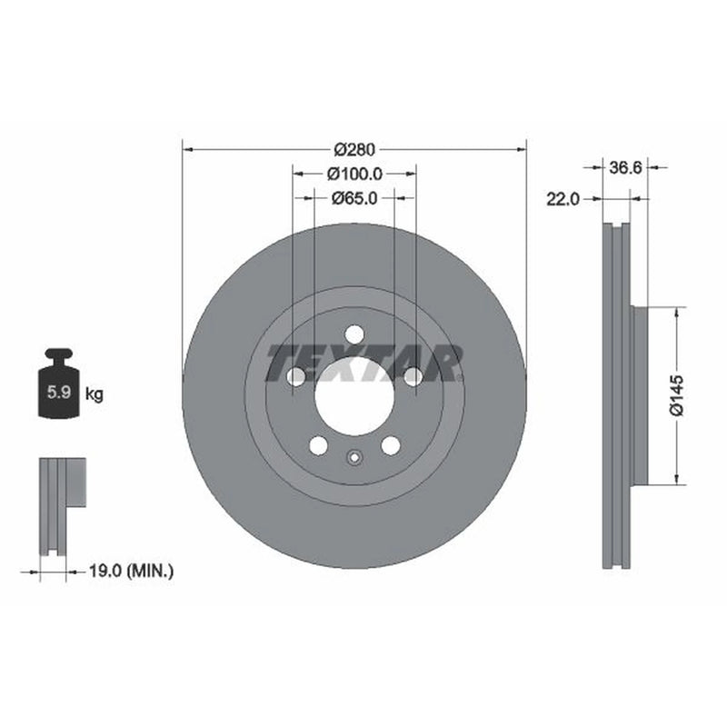 Textar 2 x Externally Vented Front Brake Discs 92082305-x2