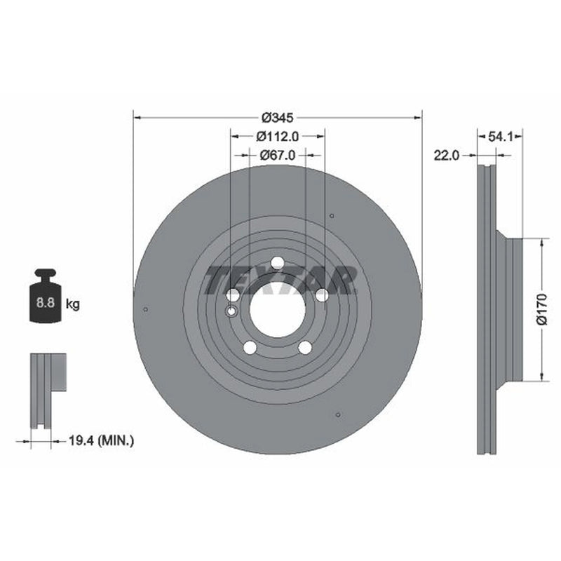 Textar 2 x Vented Rear Brake Discs 92307005-x2