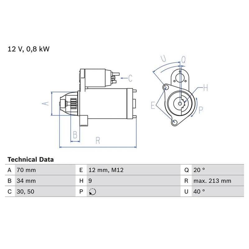Bosch Starter Motor 12V 1.2kW 9 Teeth 0 986 027 060