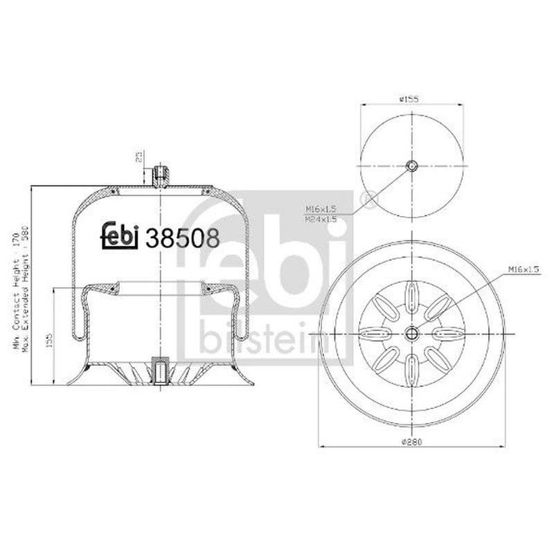 Febi Air Suspension Bellow 280mm Front Right 38508